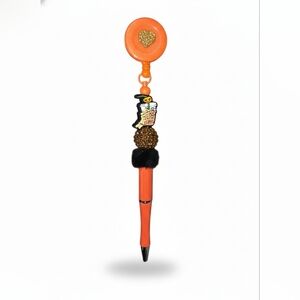 Orange Decorative Beaded Pen with Rtractable Clip